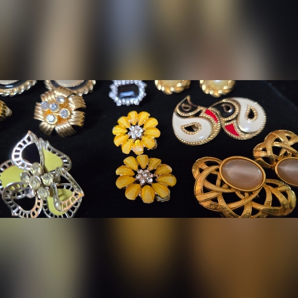 Elegant Gold and Black Clip On Women's Earrings Set Of 8 - Picture 7 of 17